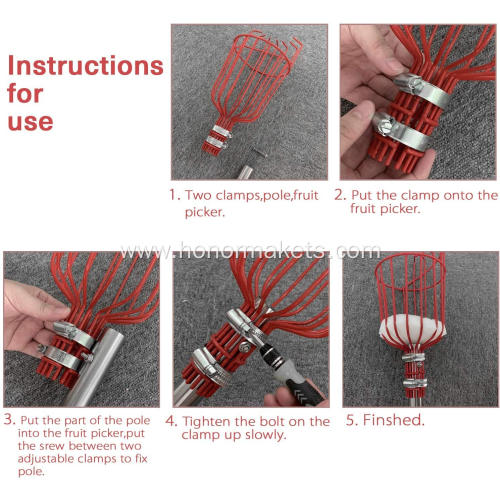Height Adjustable 13 ft Apple Orange Pear Picker Weight Stainless Steel Pole Fruit Picker Tool